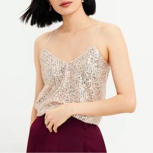 LOFT Platinum Sequin v-neck cami top Medium gold sparkle